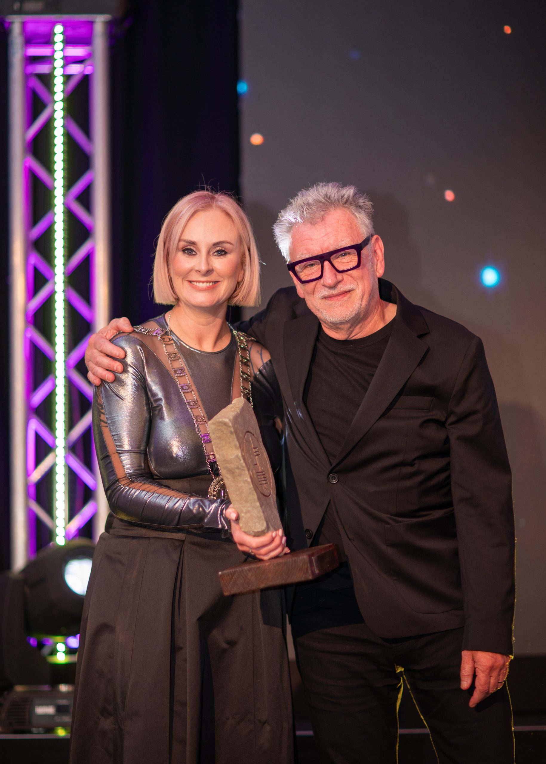 IHF president Lisa Eccles and IHF Icon Award recipient Ian Brady, Cats Hair Salon